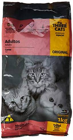 A Ração Three Cats Original Sabor Carne para Gatos Adultos Castrados Biofresh Raça Adulto, Sabor Carne 1kg