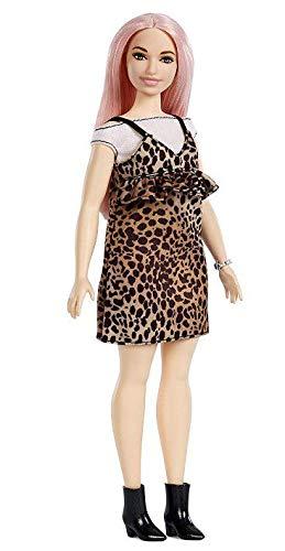 Boneca Barbie Fashionista 109 Cabelo Rosa Pplus Size Vestido Oncinha