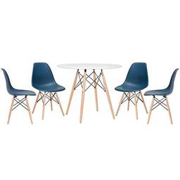 Kit - Mesa Eames 90 cm branco + 4 cadeiras Eames Eiffel Dsw azul petróleo