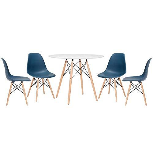 Kit - Mesa Eames 90 cm branco + 4 cadeiras Eames Eiffel Dsw azul petróleo