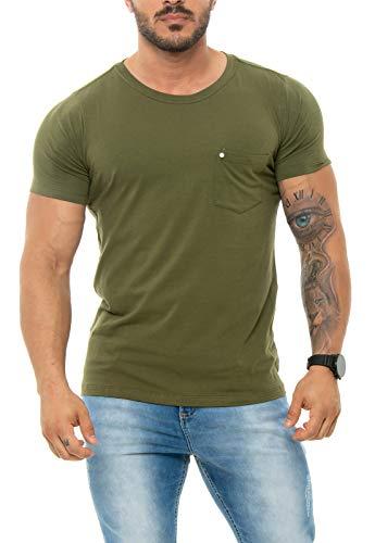 Red Feather Camiseta Pocket Rebite Masculino, G, Verde Militar