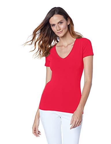 Camiseta Básica Gola V, Hering, Feminino, Vermelho 2 liso, M