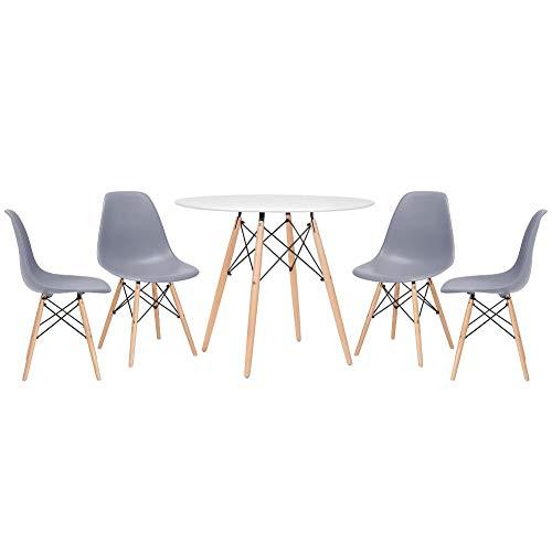 Kit - Mesa Eames 90 cm branco + 4 cadeiras Eames Eiffel Dsw cinza escuro