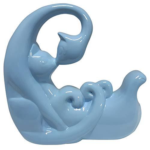 Escultura Gatos Beijando Ceramicas Pegorin Azul Bebe