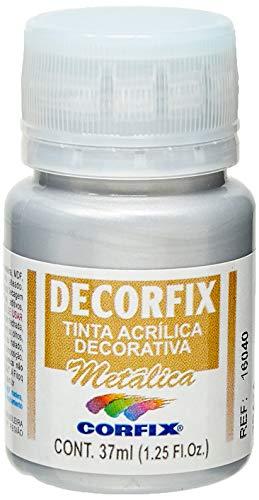 Tinta Acrilica Metalica Decorfix Prata 37ml , Caixa com 6 Corfix, Multicor
