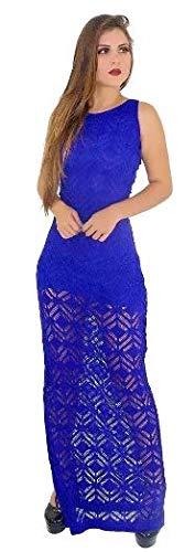 Vestido De Tricot - Croche Estilo Retrô Longo - Azul - G
