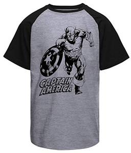 Camiseta masculina Capitão América mescla e preta raglan Live Comics tamanho:PP;cor:Cinza