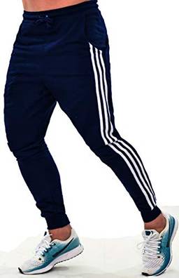 Calça Moletom Skinny Jogger Masculina Listrada Lisa Treino (Azul, GG)