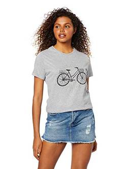 Camiseta Manga Curta Estamapda Bicicleta, Joss, Feminino, Cinza, Pequeno