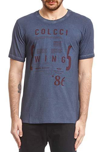Camiseta Estonada com Lettering, Colcci, Masculino, Azul Moondust, GG