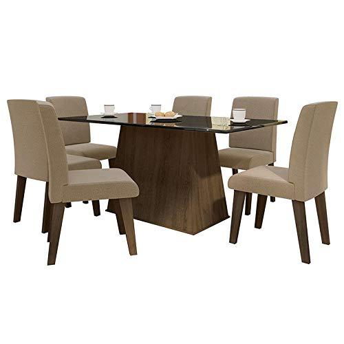 Conjunto de Mesa para Sala de Jantar com 6 Cadeira Florença Fit - Dobue - Castanho/preto/mascavo