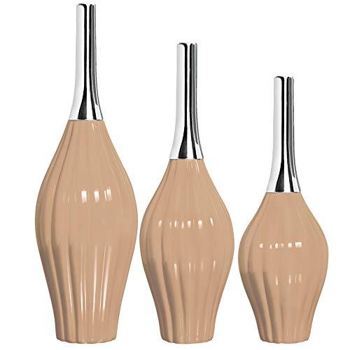 Trio De Vasos Leblom C/Alumínio Ceramicas Pegorin Branco