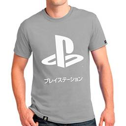 Camiseta playstation katakana black - banana geek cinza claro gg