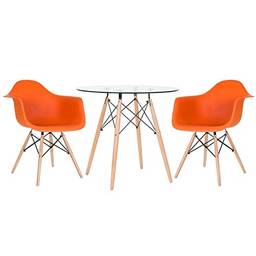 Kit - Mesa de vidro Eames 80 cm + 2 cadeiras Eames Daw laranja