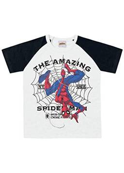 Camiseta Meia Malha Spider-Man, Fakini, Meninos, Branco/Preto, 10