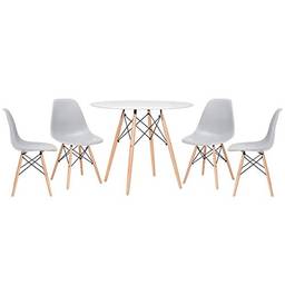 Kit - Mesa Eames 90 cm branco + 4 cadeiras Eames Eiffel Dsw cinza claro