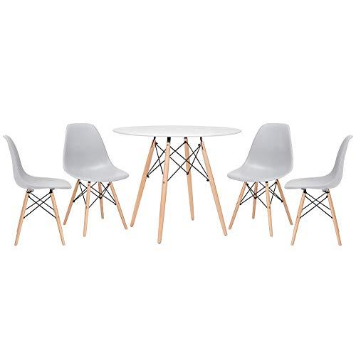 Kit - Mesa Eames 90 cm branco + 4 cadeiras Eames Eiffel Dsw cinza claro