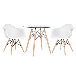 Kit - Mesa de vidro Eames 80 cm + 2 cadeiras Eames Daw branco