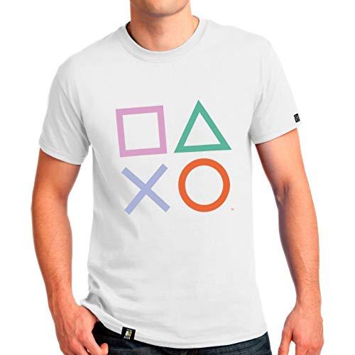 Camiseta Playstation Classic Symbols, Banana Geek, Adulto Unissex, Branco (colorido), G