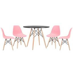 Kit - Mesa Eames 90 cm preto + 4 cadeiras Eames Eiffel Dsw rosa