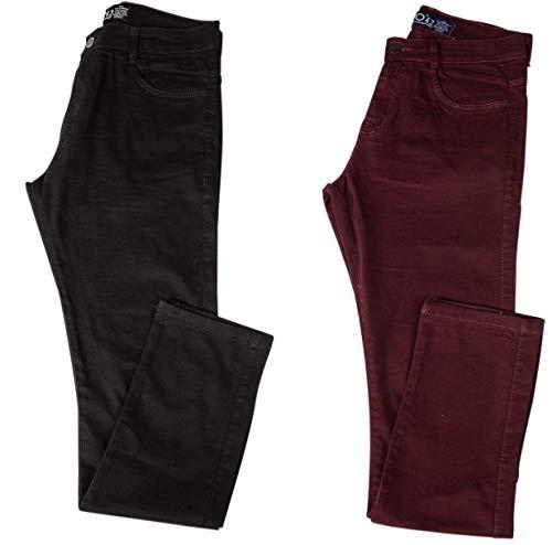 Kit com Duas Calças Masculinas Jeans e Sarja Coloridas com Lycra - Preta e Vinho - 46