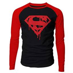 Camiseta masculina manga longa raglan Death of Superman Super Homem preto e vermelho Live Comics tamanho:GG;cor:Preto