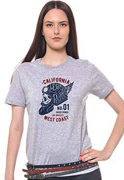 Camiseta Manga Curta Estampada Califórnia, Joss, Feminino, Cinza, Grande