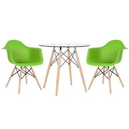 Kit - Mesa de vidro Eames 80 cm + 2 cadeiras Eames Daw verde claro