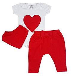 Conjunto Bebê Coração Vermelho + Bandana Branco/Vermelho G