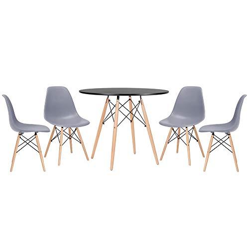 Kit - Mesa Eames 90 cm preto + 4 cadeiras Eames Eiffel Dsw cinza escuro
