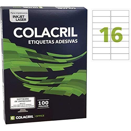 Etiqueta Adesiva A4, 99.1 mm x 34.0 mm, 100 Folhas, Colacril, CA4362, Branco, pacote de 1600