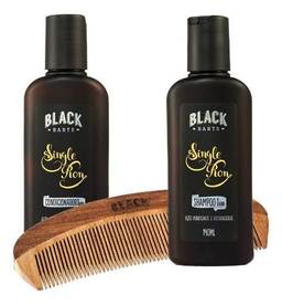 Kit Pente de Madeira + Shampoo + Condicionador para Barba Black Barts® Single Ron