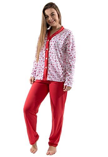 Pijama Amamentação Feminino Com Botão Manga Comprimida Longo Estampado (M, vermelho)