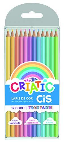CRIATIC Lápis de Cor CIS Sextavado 3,3mm c/ 12 Cores de Tons Pasteis, Sertic, 60.0200