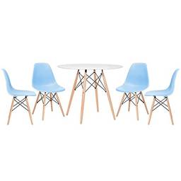 Kit - Mesa Eames 90 cm branco + 4 cadeiras Eames Eiffel Dsw azul claro