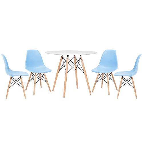 Kit - Mesa Eames 90 cm branco + 4 cadeiras Eames Eiffel Dsw azul claro