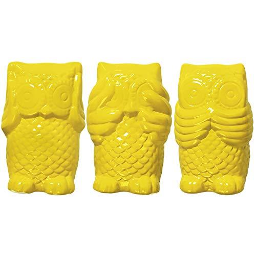 Trio De Corujas Cega, Surda E Muda Ceramicas Pegorin Amarelo