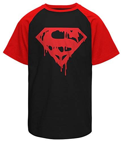 Camiseta masculina raglan Death of Superman Super Homem raglan vermelha e preta Live Comics tamanho:P;cor:Preto