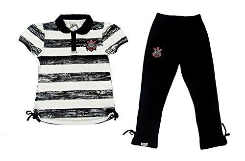 Conjunto camiseta polo e calça Corinthians, Rêve D'or Sport, Meninas, Branco/Preto, 6