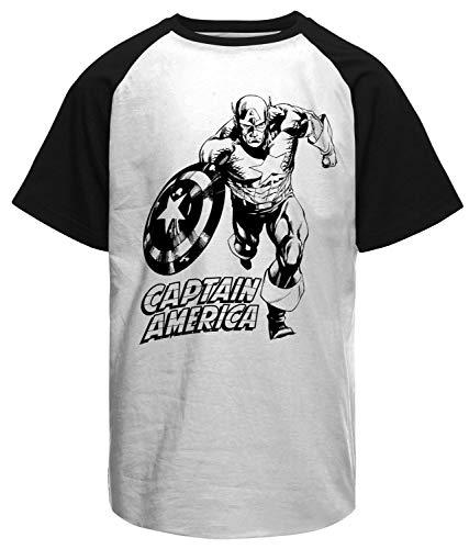 Camiseta masculina Capitão América branca e preta raglan Live Comics tamanho:PP;cor:Branco