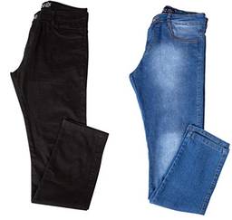 Kit com Duas Calças Masculinas Jeans e Sarja com Lycra - Preta e Jeans Claro - 48