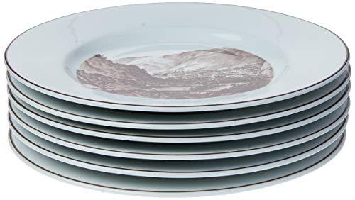 Estojo com 6 pratos sobremesa. Modelo redondo com relevo ártico. Decoração pérola. Fabricado pela porcelana schmidt.