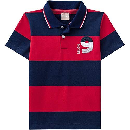 Milon Camisa Polo Listrada Meninos, G, Vermelho
