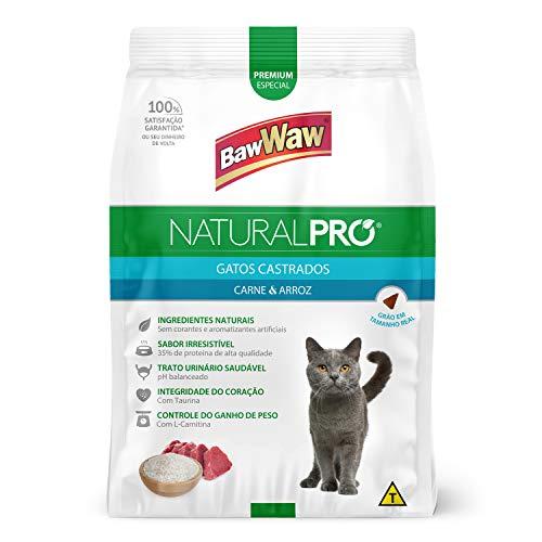 Baw Waw Natural Pró Alimento Para Gatos Castrados Carne E Arroz - 12x1kg
