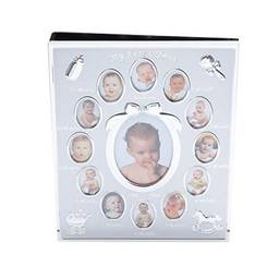 Porta Retrato de Alumínio para Bebê para 13 Fotos com Álbum Rojemac Cinza Alumínio