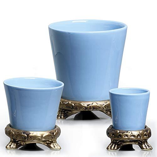 Trio Vaso Planta Liso No Tripé Ceramicas Pegorin Azul Claro