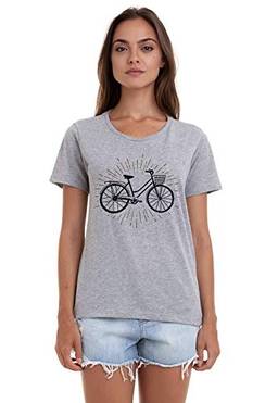 Camiseta Manga Curta Estamapda Bicicleta, Joss, Feminino, Cinza, Extra Grande