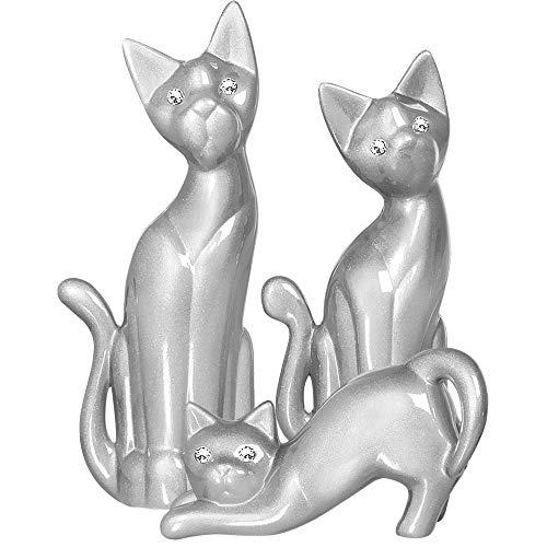 Trio de Gatos G, P e Agachado Ceramicas Pegorin, Prata