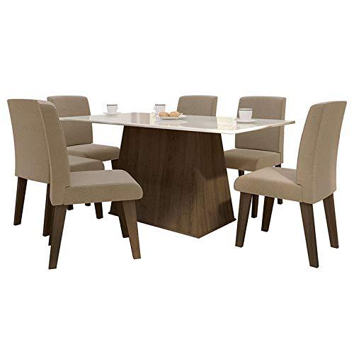 Conjunto de Mesa para Sala de Jantar com 6 Cadeira Florença Fit - Dobue - Castanho/branco Off/mascavo
