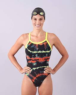 Fabíola Molina Maiô para natação com compressão com alças coloridas, Multicolorido, Tamanho G/L